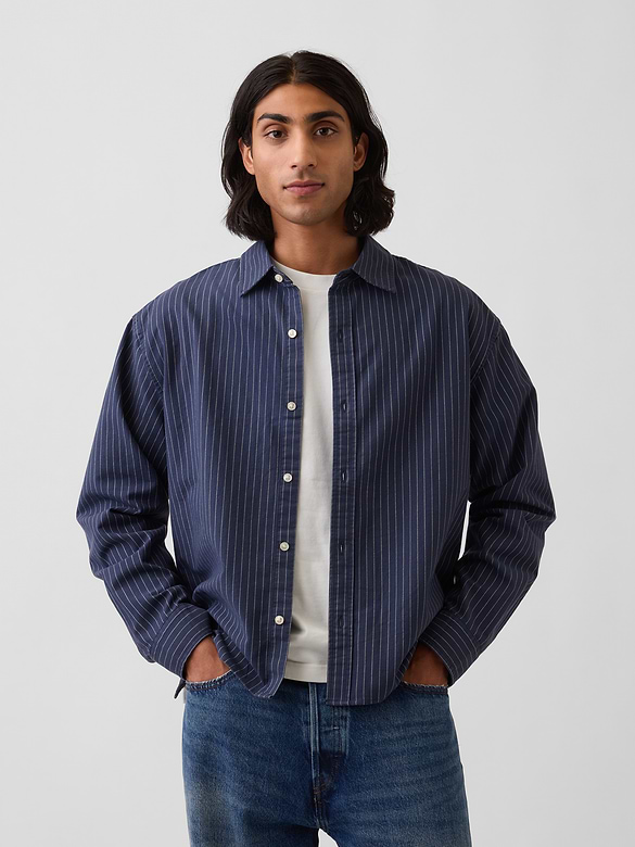 Relaxed Crop Straight-Hem Oxford Shirt
