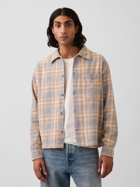 Relaxed Straight-Hem Flannel Shirt