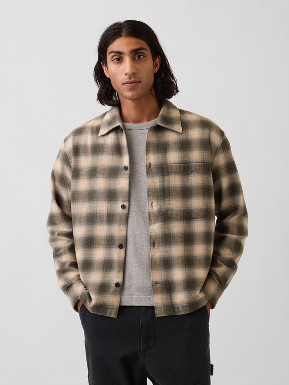 Relaxed Straight-Hem Flannel Shirt