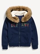 Image 2 of 3, Fitted Faux-Fur Logo Graphic Full-Zip Hoodie for Girls