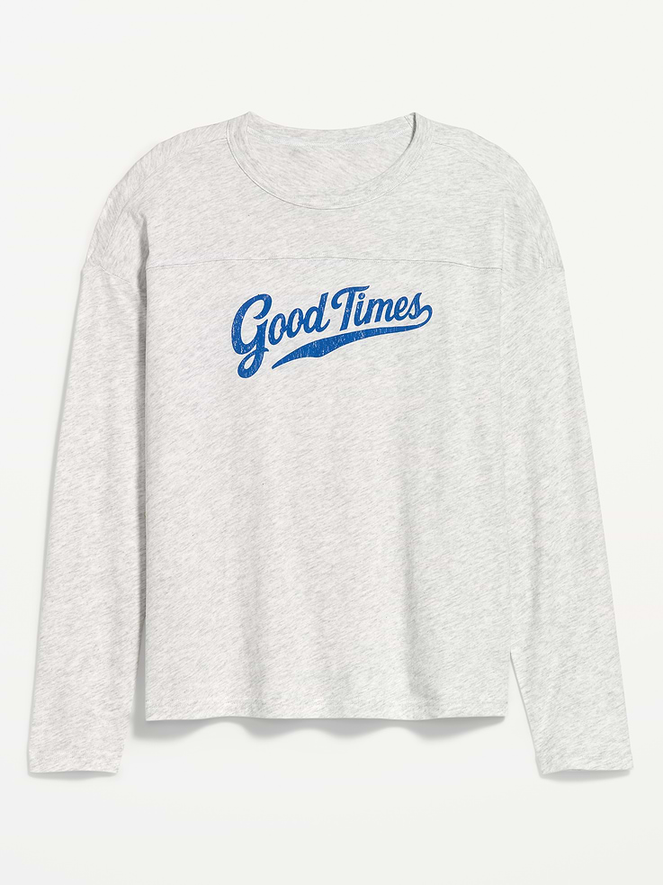 Image 4 of 9, Loose Long-Sleeve Graphic T-Shirt