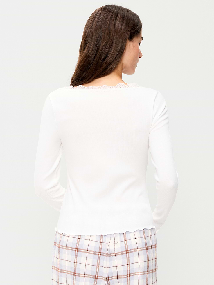 Image 2 of 4, Long-Sleeve Lace Trim T-Shirt