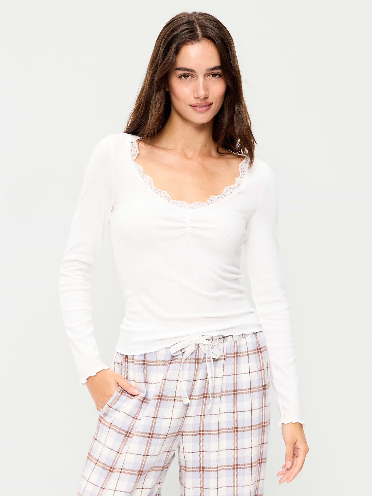 Long-Sleeve Lace Trim T-Shirt