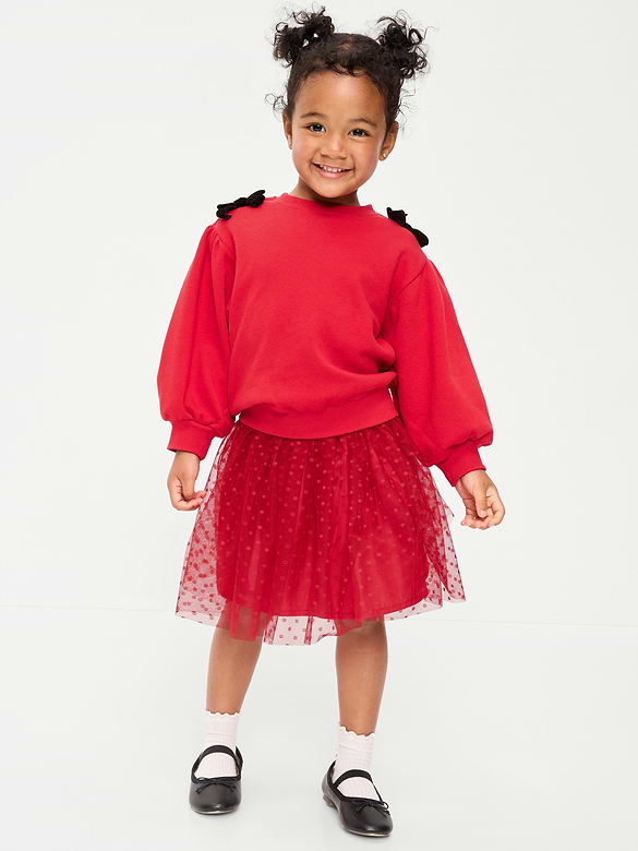 Bow-Shoulder Sweatshirt and Tutu Skirt Set for Toddler Girls