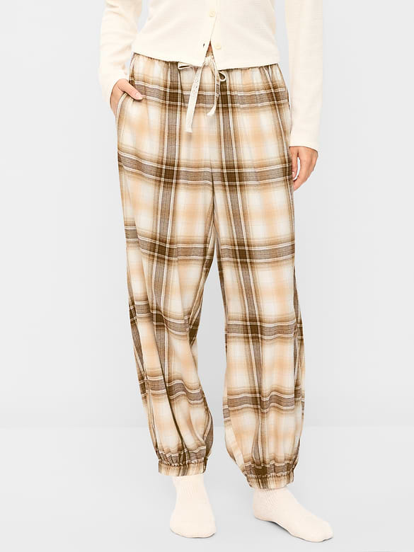 Cinched Flannel Balloon Pants