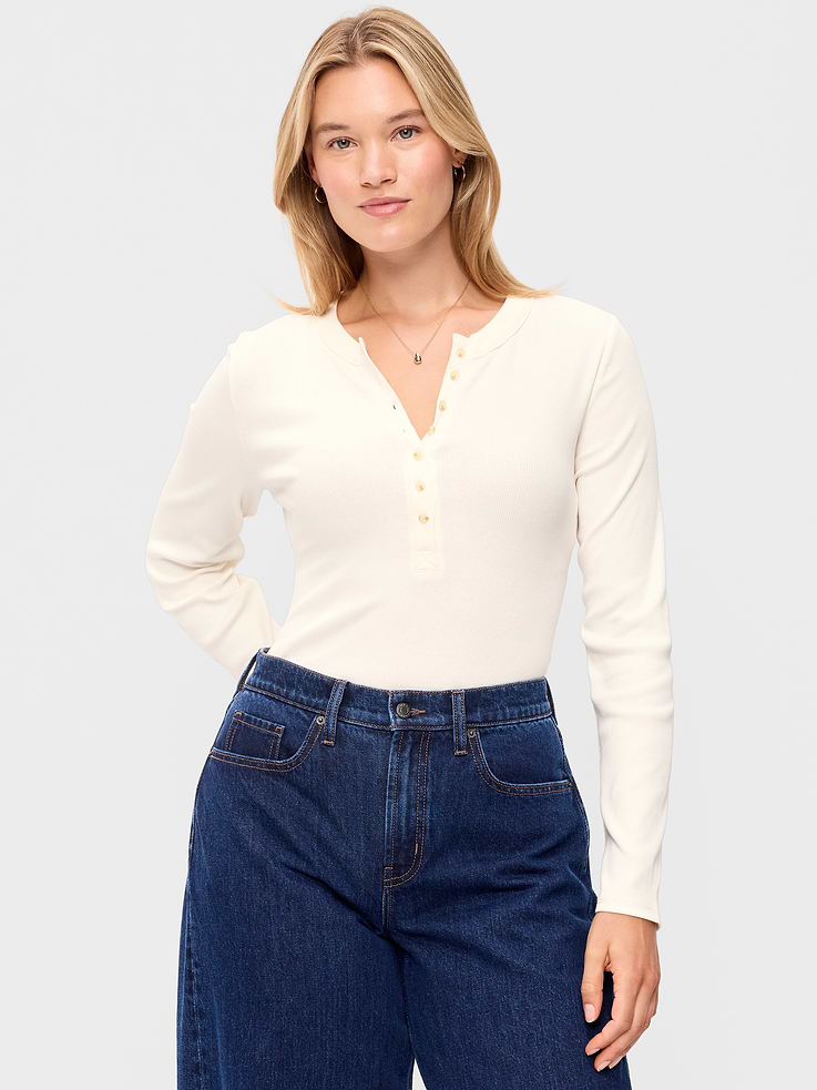 Image 5 of 8, Snug Long-Sleeve Ribbed Henley T-Shirt
