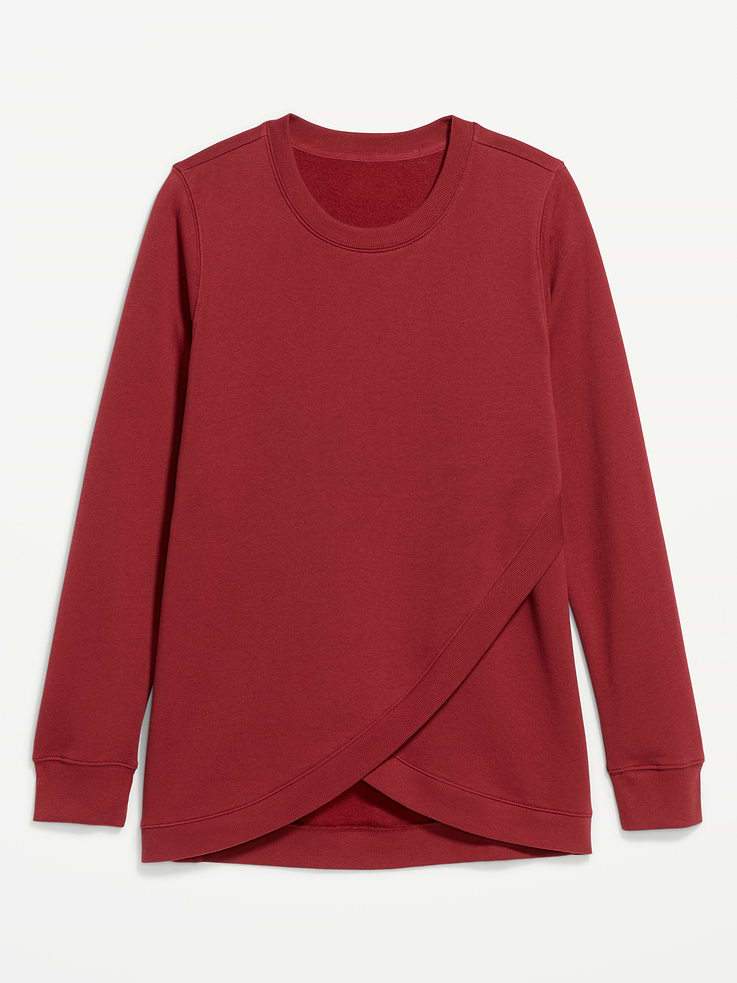 Image 2 of 2, Maternity Fleece Crossover Nursing Tunic Hoodie Sweatshirt