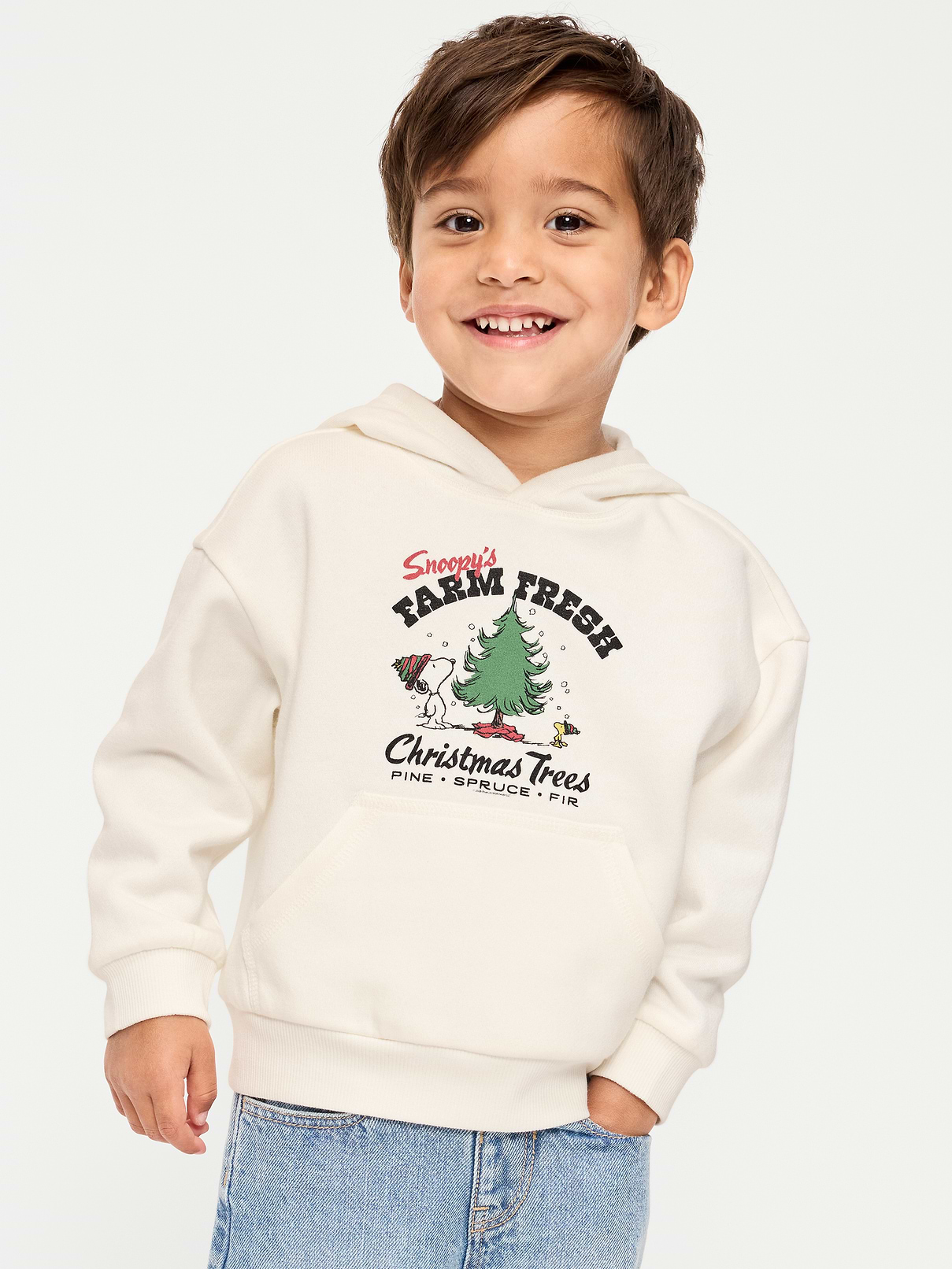 Image 1 of 3, built-in hood, long sleeves, drop shoulders, kangaroo pocket, licensed graphic, © 2026 Peanuts Worldwide LLC, Product #1184242