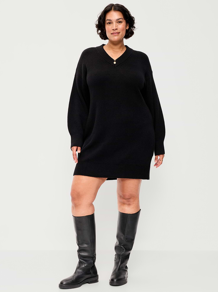 Image 8 of 9, SoSoft Long-Sleeve V-Neck Mini Sweater Dress