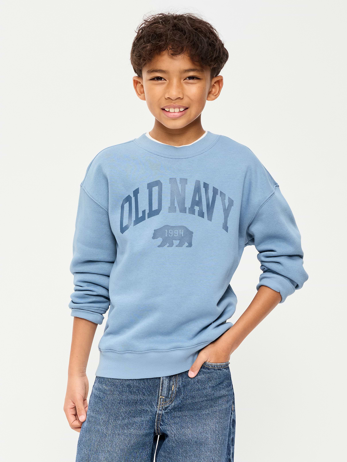 Image 1 of 1, crew neck, long sleeves, drop shoulders, logo graphic, Product #906084