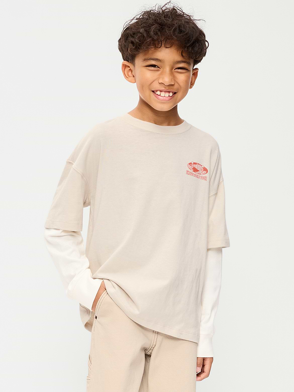 Oversized Long-Sleeve 2-In-1 Graphic T-Shirt for Boys