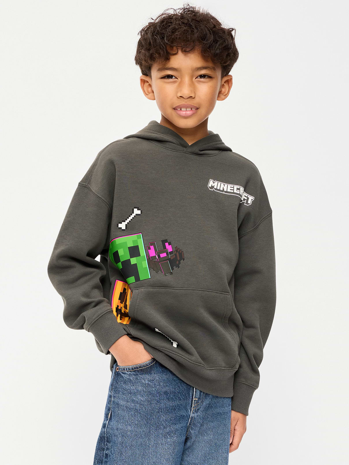 Image 1 of 1, built-in hood, long sleeves, drop shoulders, kangaroo pocket, licensed graphic, ©2026 Mojang AB. All Rights Reserved. Minecraft, the Minecraft logo and the Mojang Studios logo are trademarks of the Microsoft group of companies., Product #909766