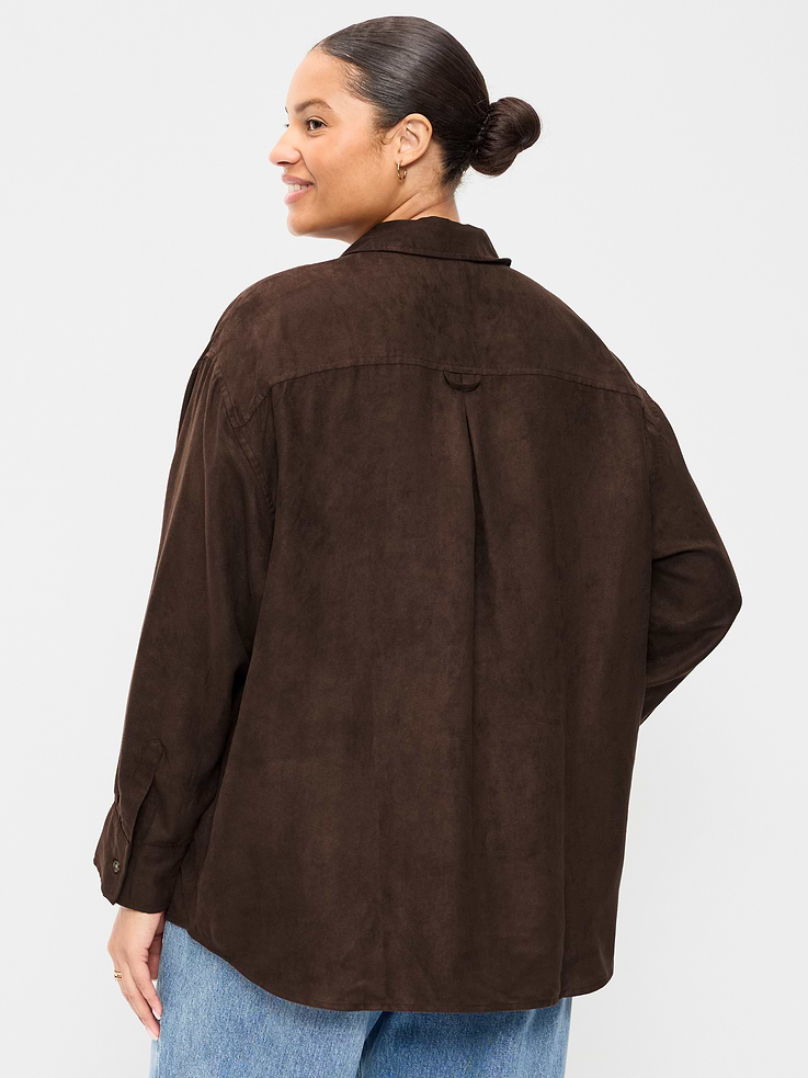 Image 8 of 8, Oversized Boyfriend Button-Down Faux-Suede Shirt