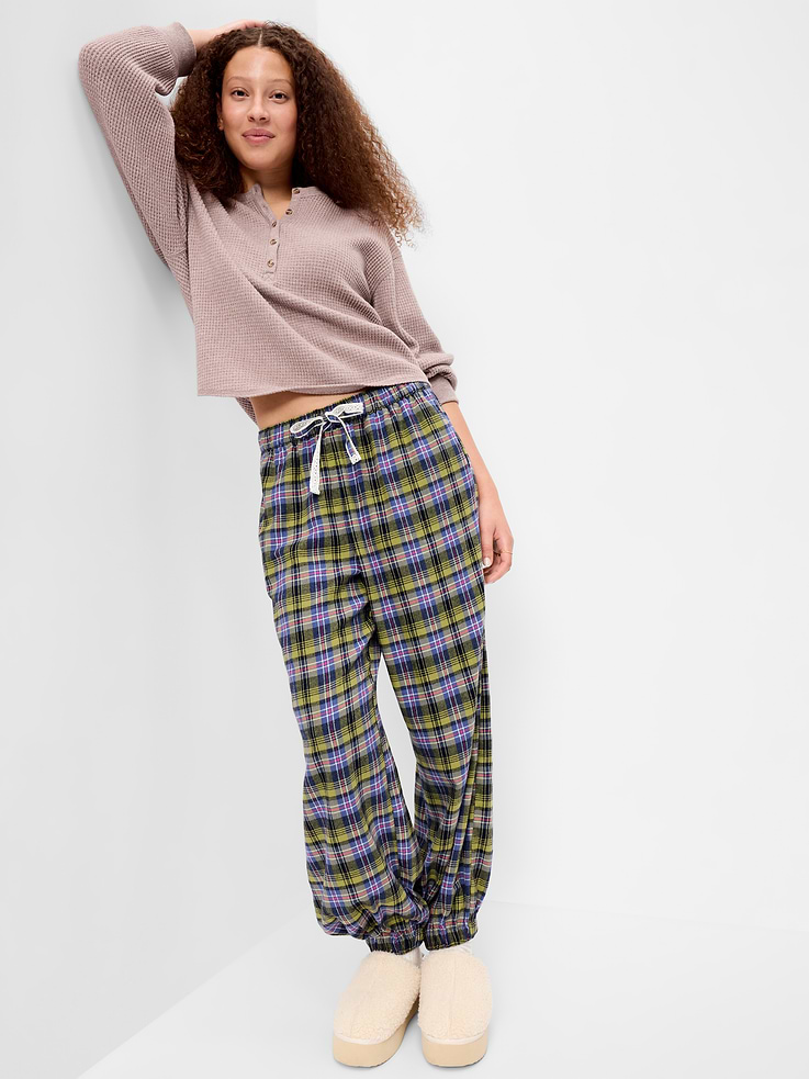 Image 3 of 7, Cinched Flannel Balloon Pants
