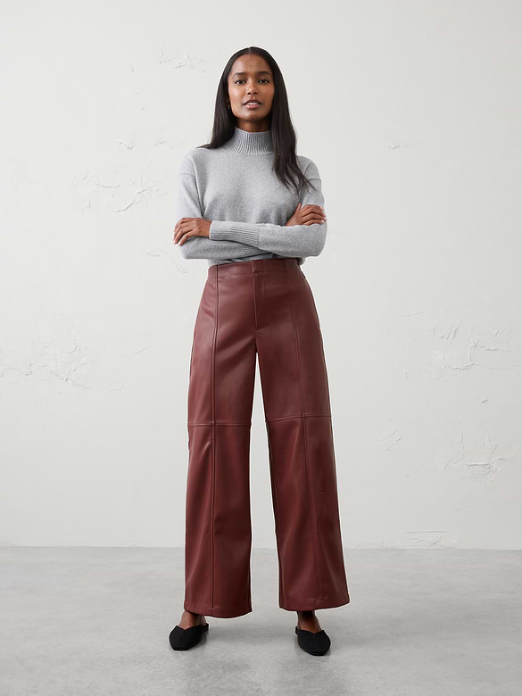 Wide-Leg High-Rise Vegan Leather Pant