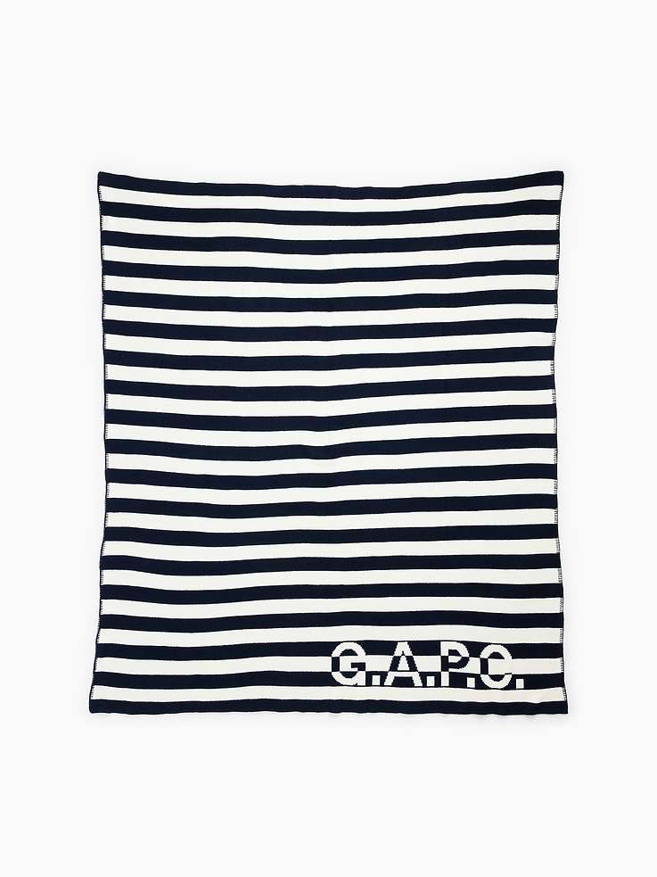 Image 1 of 5, Soft cotton-blend knit blanket., Allover stripes., Gap x A.P.C. logo at front., Product #1179744