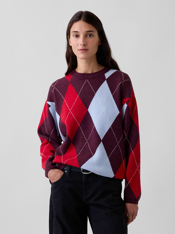 CashSoft Oversized Argyle Sweater