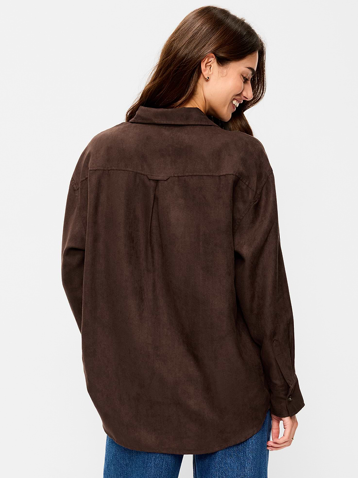 Image 2 of 8, Oversized Boyfriend Button-Down Faux-Suede Shirt