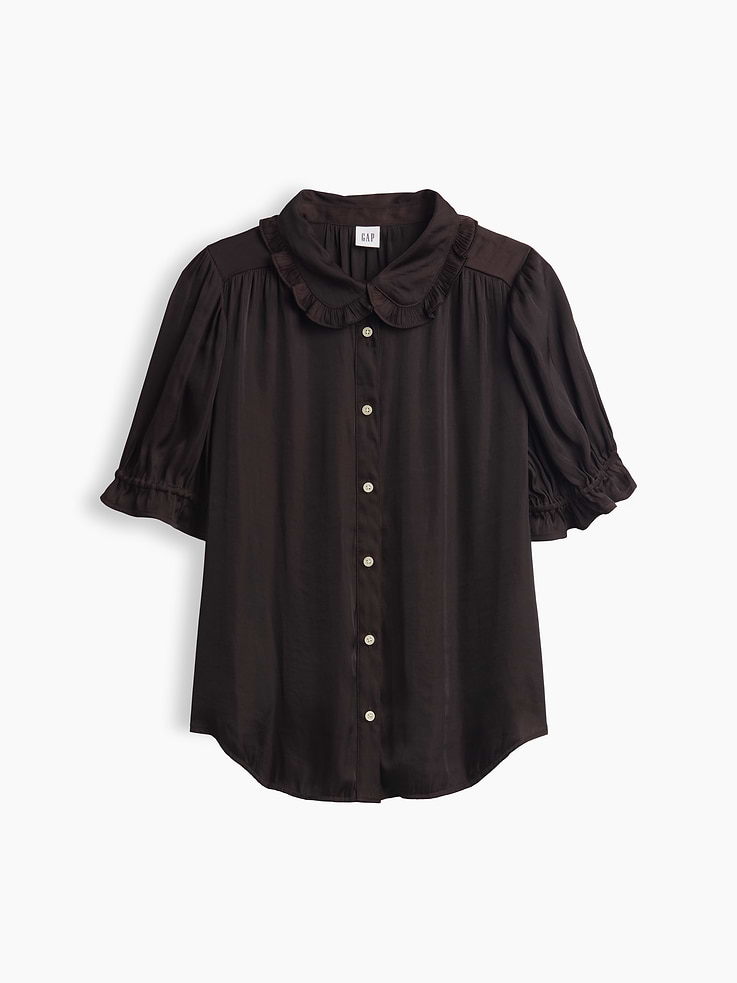 Image 5 of 5, 100% Recycled Puff Sleeve Ruffle Shirt