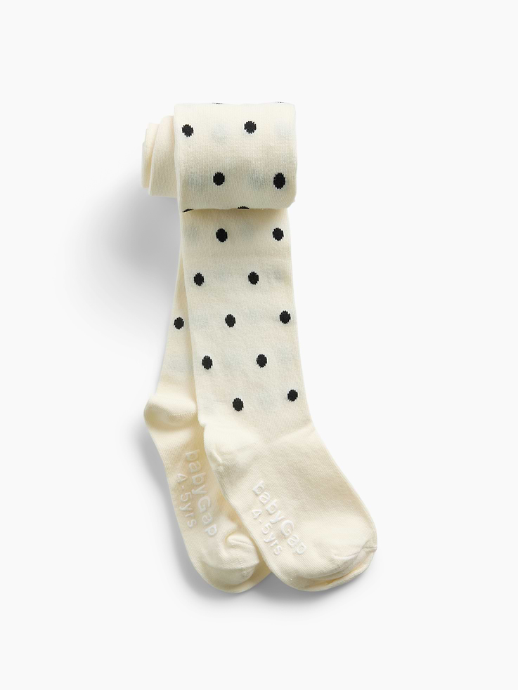 Image 1 of 2, Soft ribbed knit., Elasticized waist., Polka dot print at legs., Reinforced toe and heel., Gripper logo at sole helps provide traction., Product #1179437
