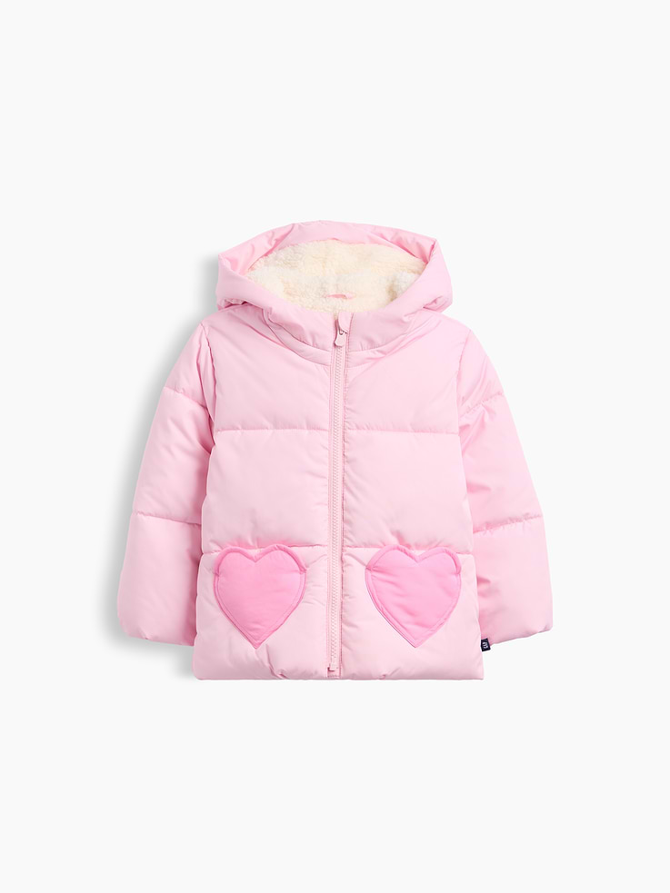 Image 1 of 3, Quilted water and wind-resistant outer., 100% recycled wellon fill., Fully lined (cozy sherpa lining at hood and body)., Long sleeves with elasticized cuffs., Hood, zip front., Select styles have allover print, or embroidery at front., Product #1177890