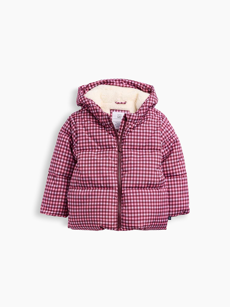 Image 1 of 3, Quilted water and wind-resistant outer., 100% recycled wellon fill., Fully lined (cozy sherpa lining at hood and body)., Long sleeves with elasticized cuffs., Hood, zip front., Select styles have allover print, or embroidery at front., Product #1177890