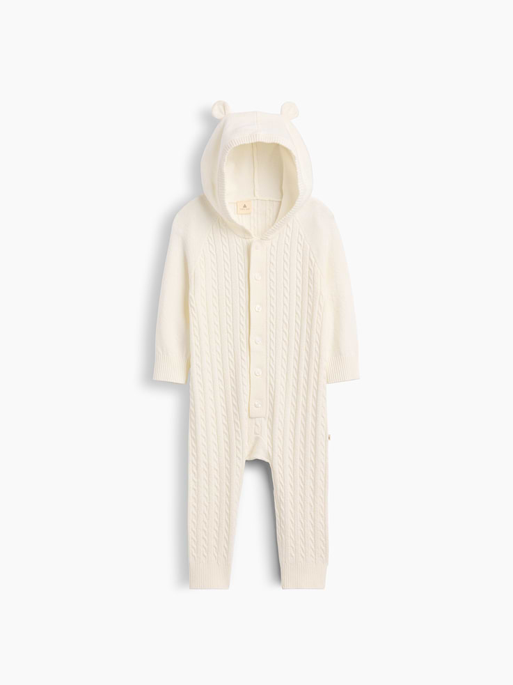 Image 1 of 3, Plush like cashmere. Easier than anything. With a lightweight layer-able feel & brushed for softness., Soft cotton-blend knit., Long raglan sleeves with ribbed cuffs., Ear appliques at hood, button front., Ribbed cuffs., Product #1176511