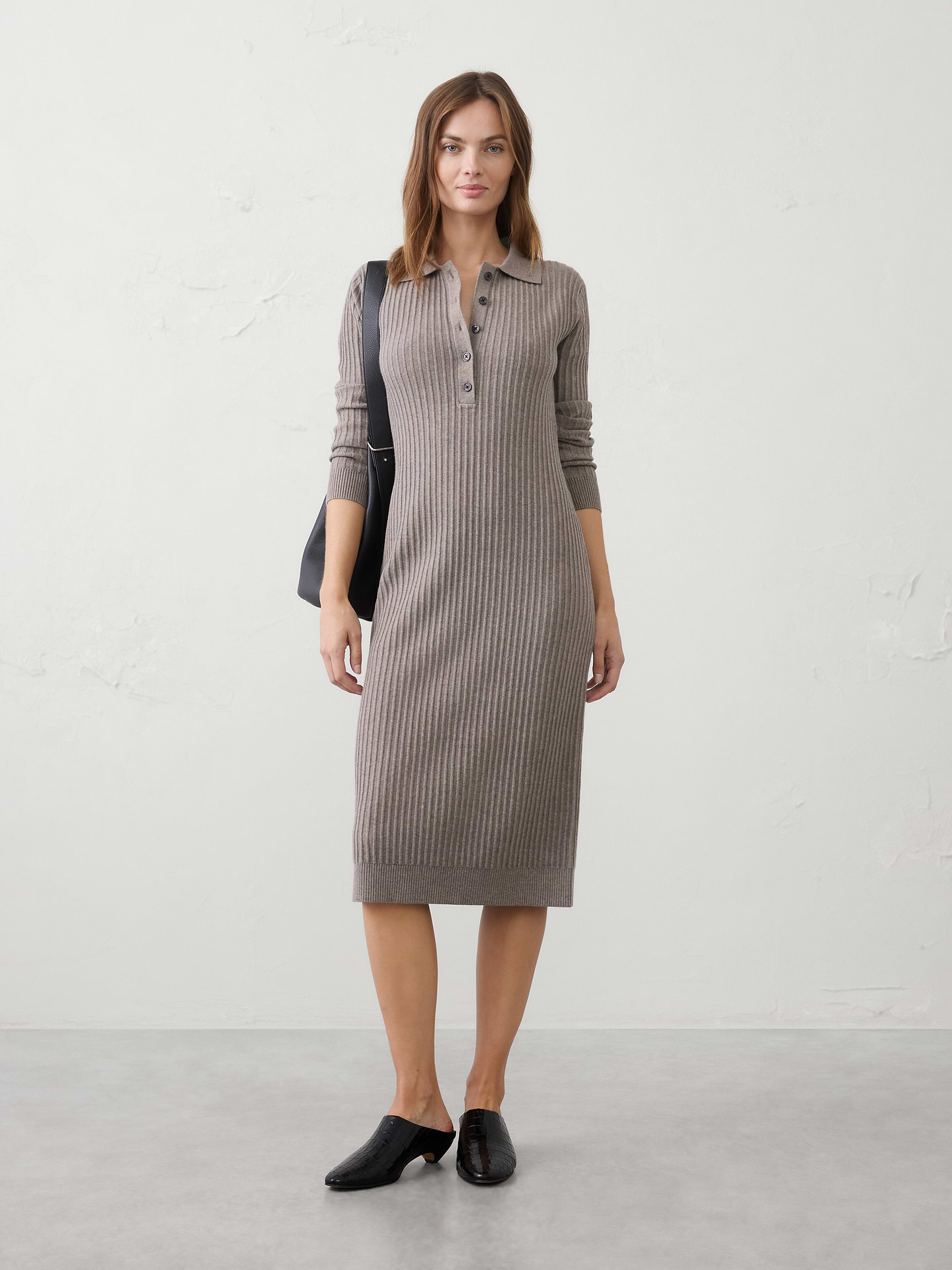 Image number 1 showing, Ribbed Polo Midi Sweater Dress