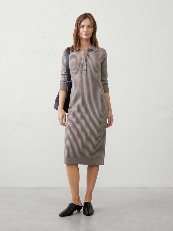 Ribbed Polo Midi Sweater Dress