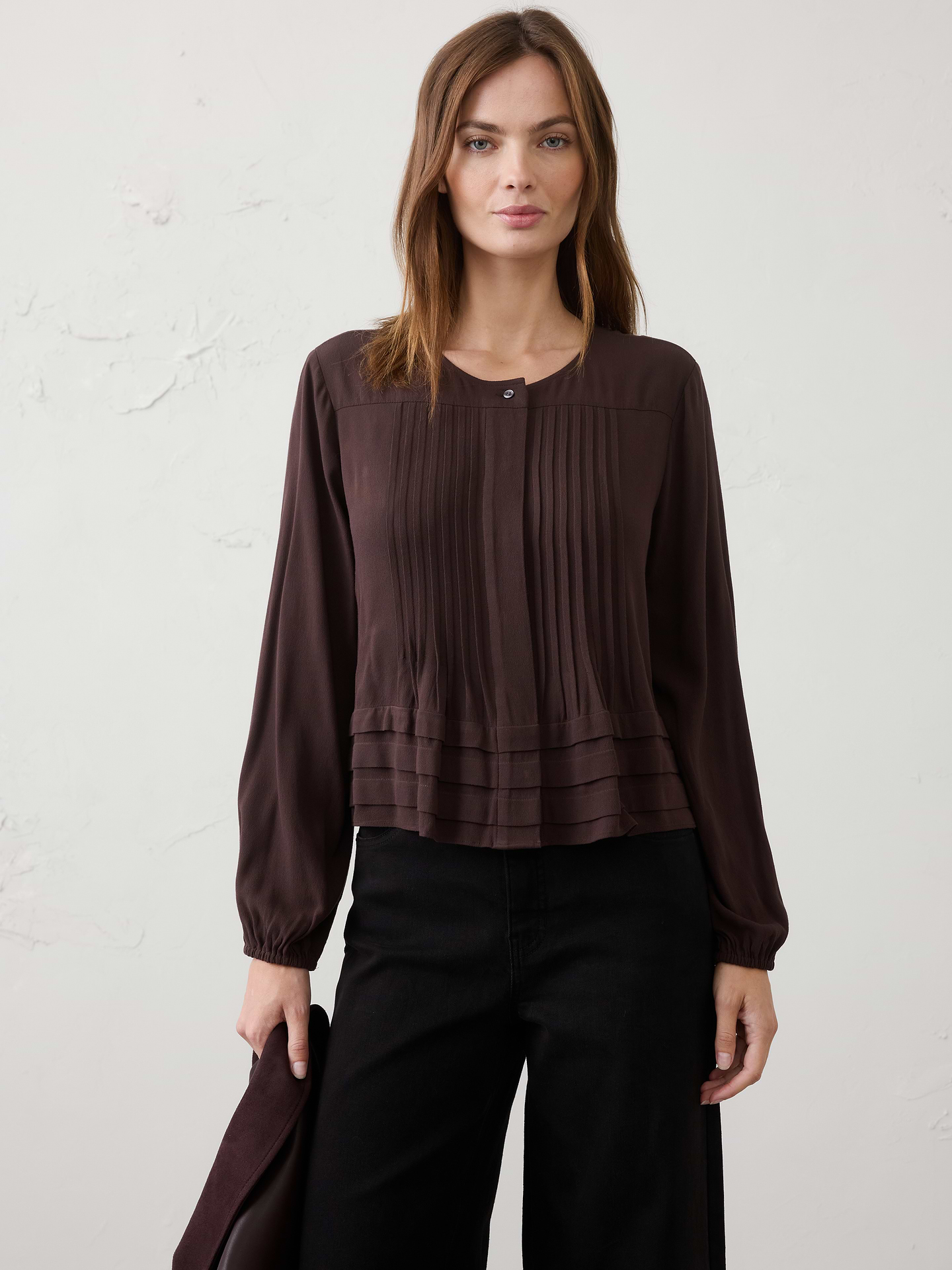 Image number 1 showing, Pleated Button-Front Swing Top