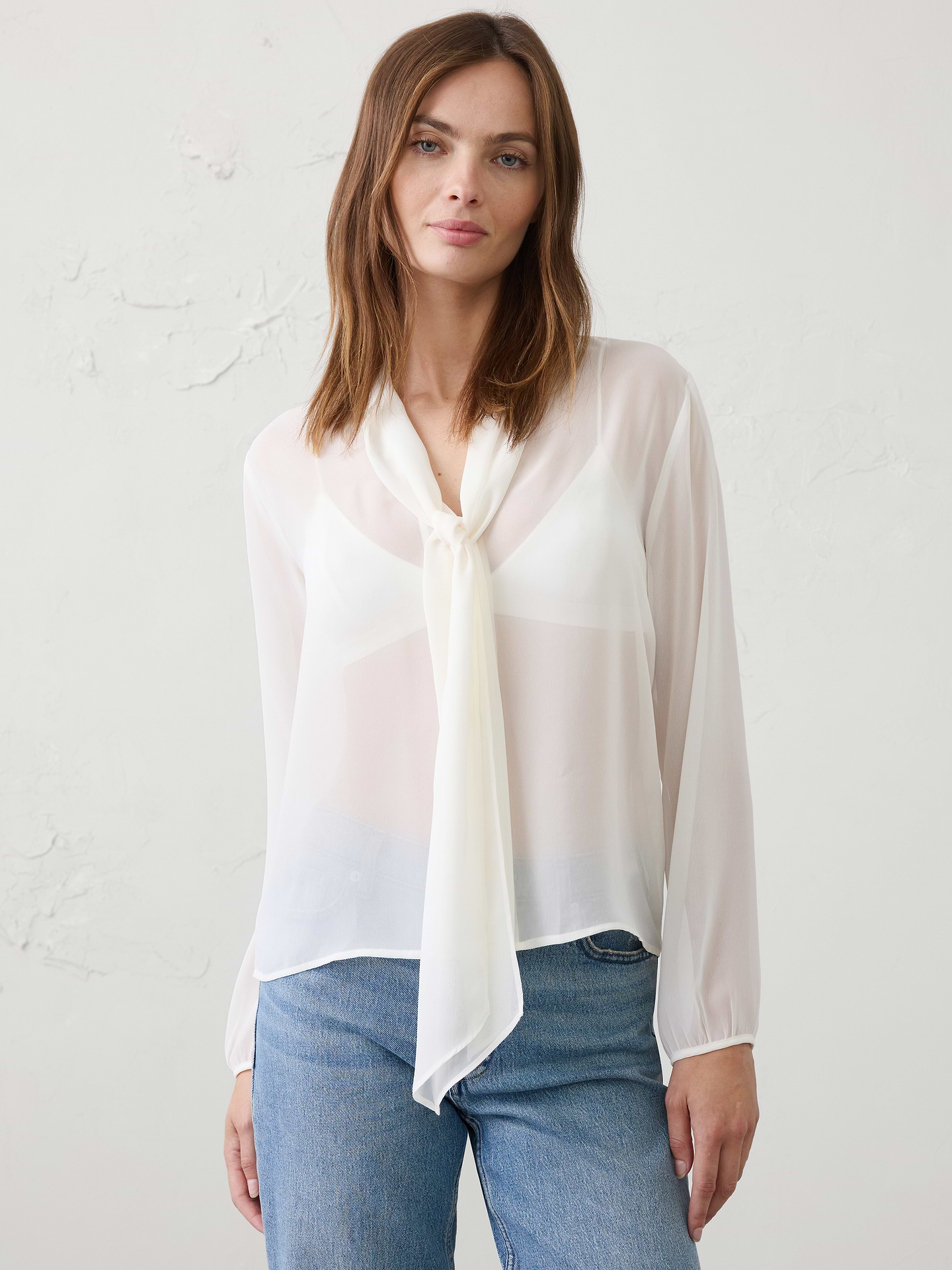 Image number 1 showing, Sheer Scarf-Neck Blouse