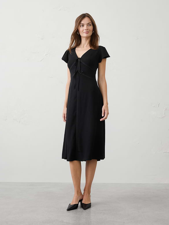 Satin-Trim Midi Dress