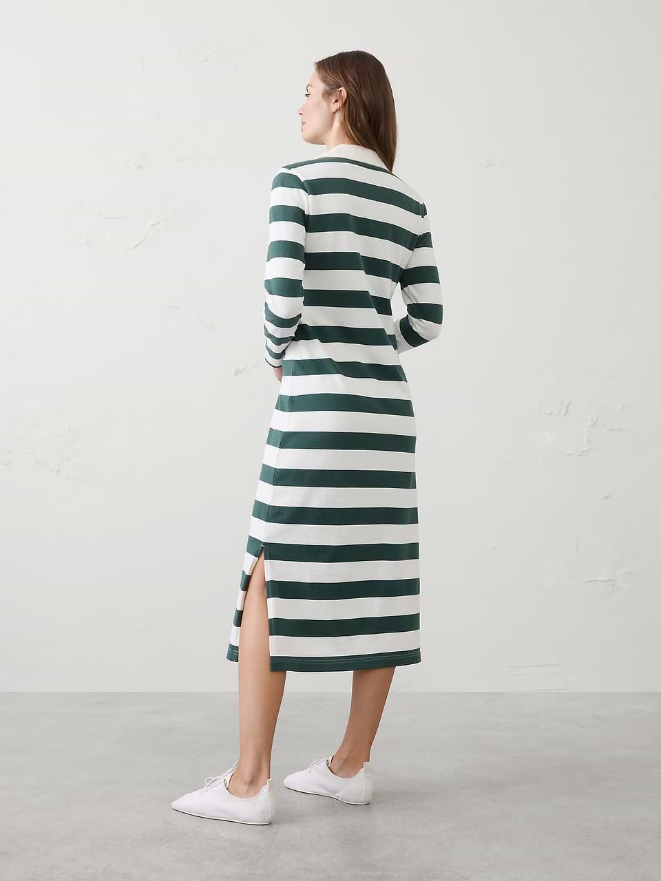Women's Polo Knit Midi Dress Green Stripe Regular Size XS
