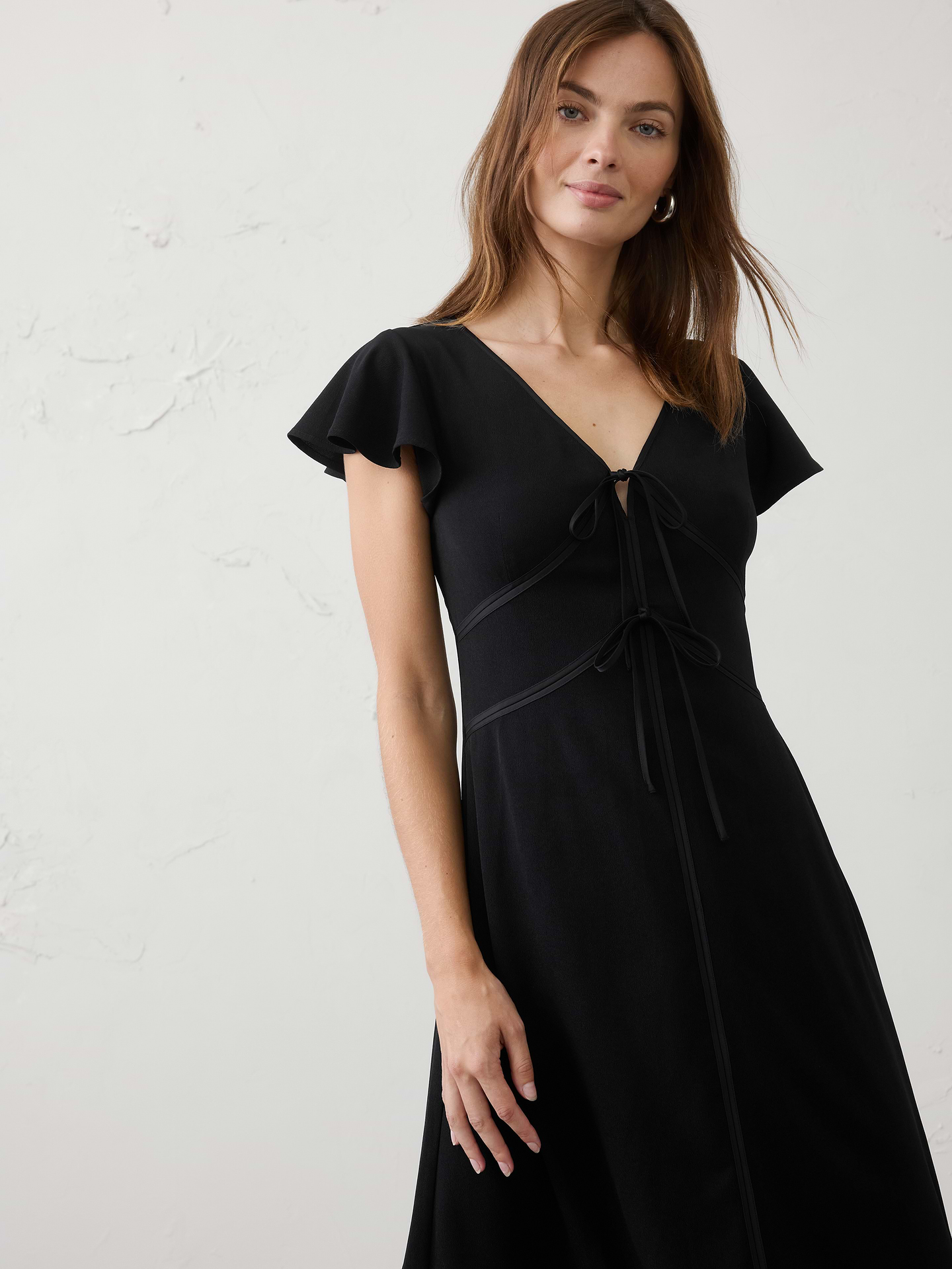 Image 3 of 3, Satin-Trim Midi Dress