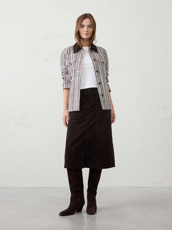 Seamed Corduroy Midi Skirt