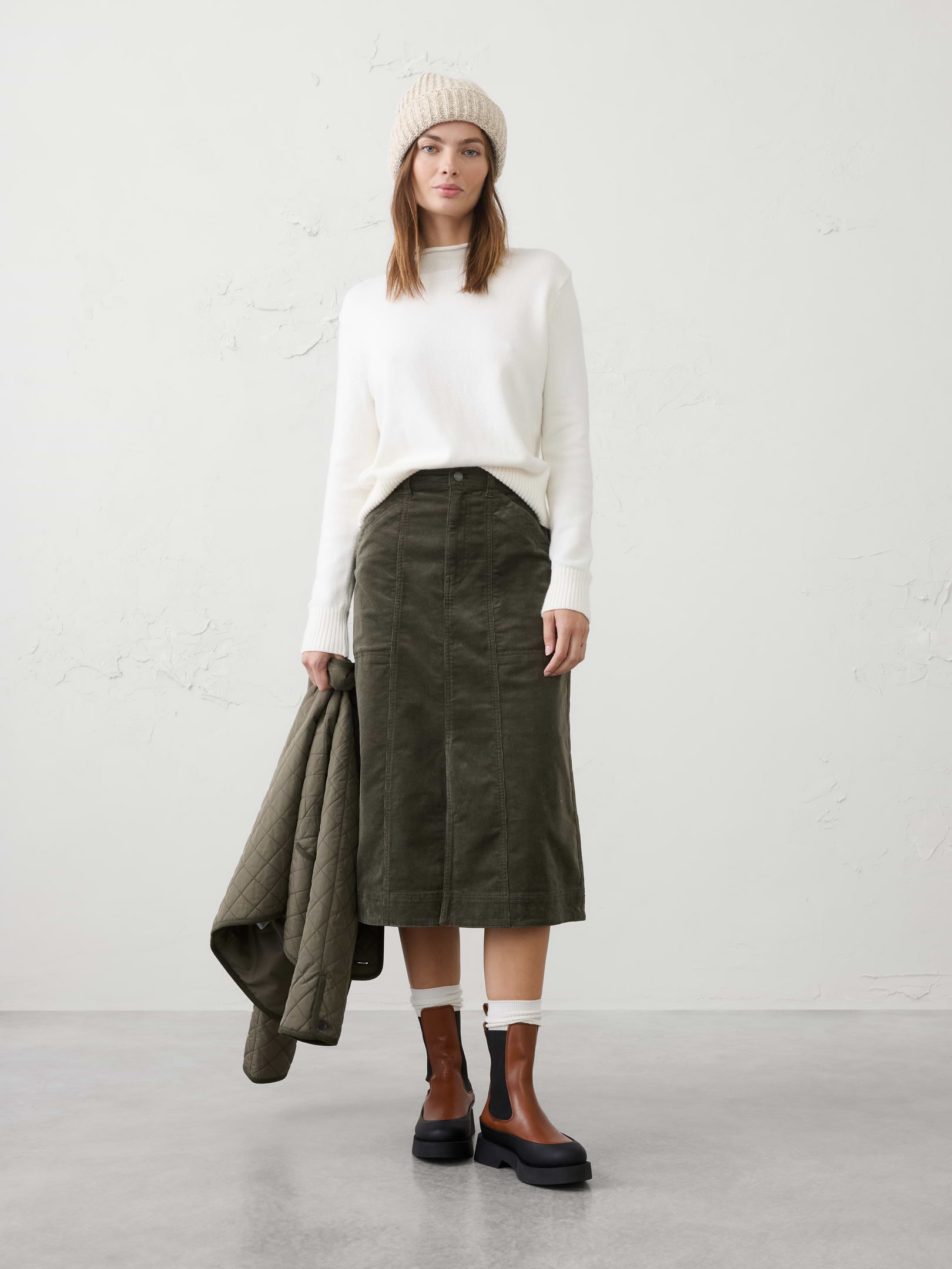 Image number 1 showing, Seamed Corduroy Midi Skirt