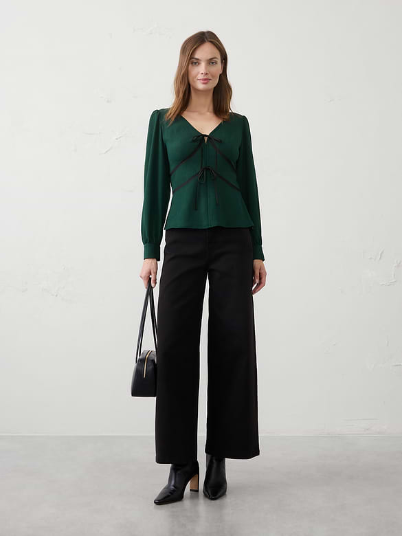 Velvet Trim V-Neck Top