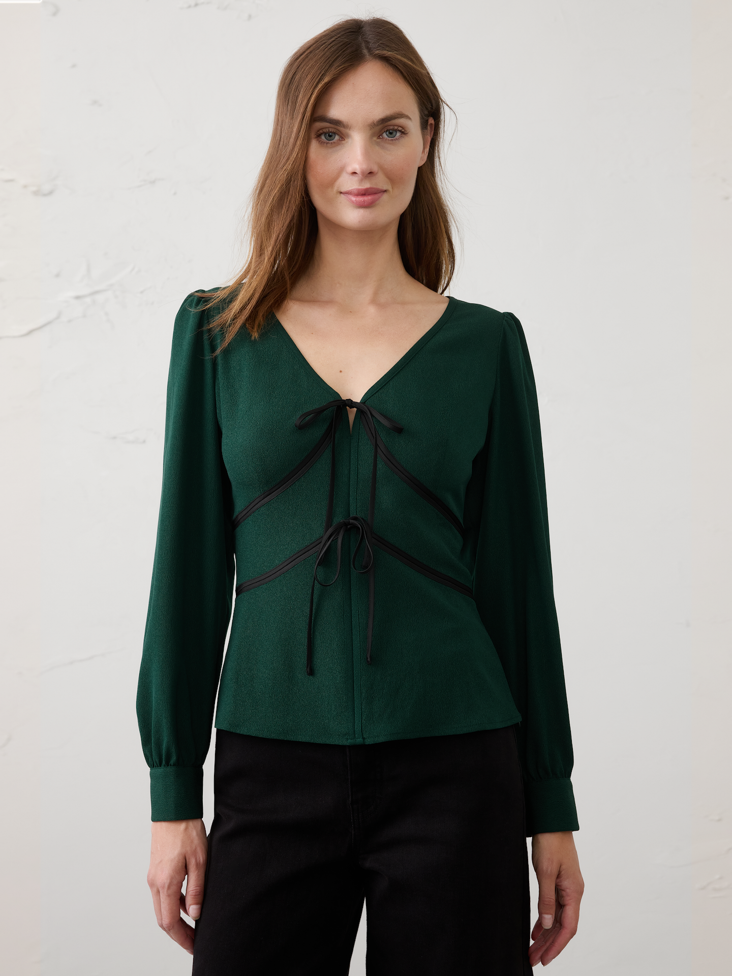 Image 3 of 3, Velvet Trim V-Neck Top