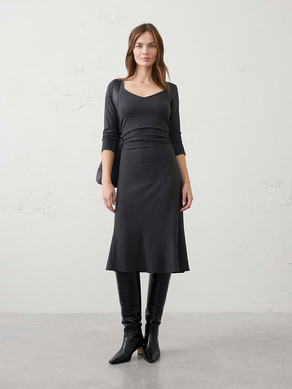 Cozy Rib Shirred Midi Dress