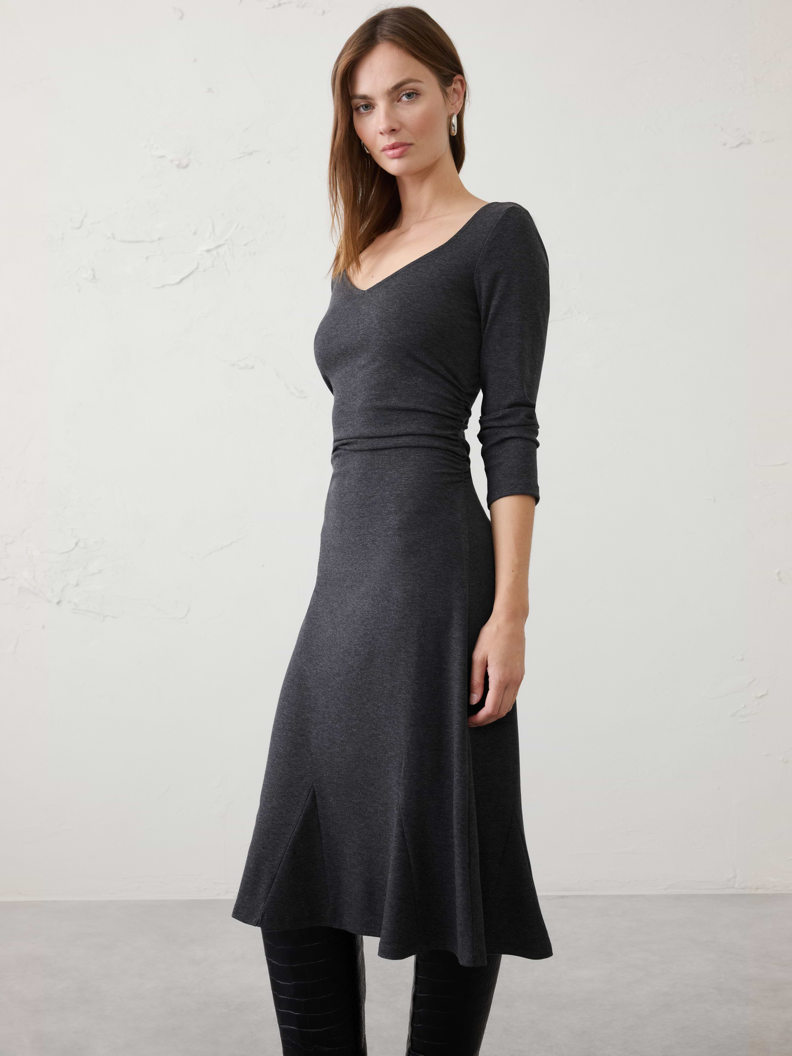 Image 3 of 3, Cozy Rib Shirred Midi Dress
