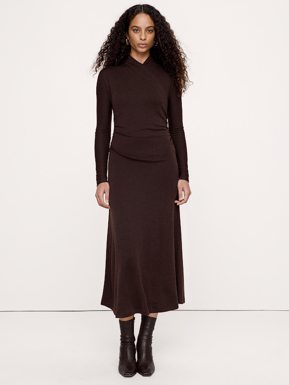 Wrap-Neck Midi Dress
