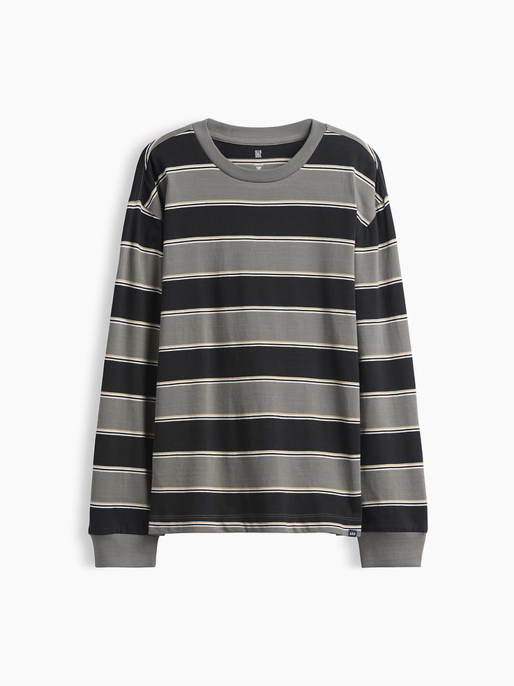 Image 1 of 3, Soft cotton jersey T-shirt. In a relaxed fit., Crewneck., Long sleeves with banded rib cuffs., Certain styles have allover stripes., Product #911536