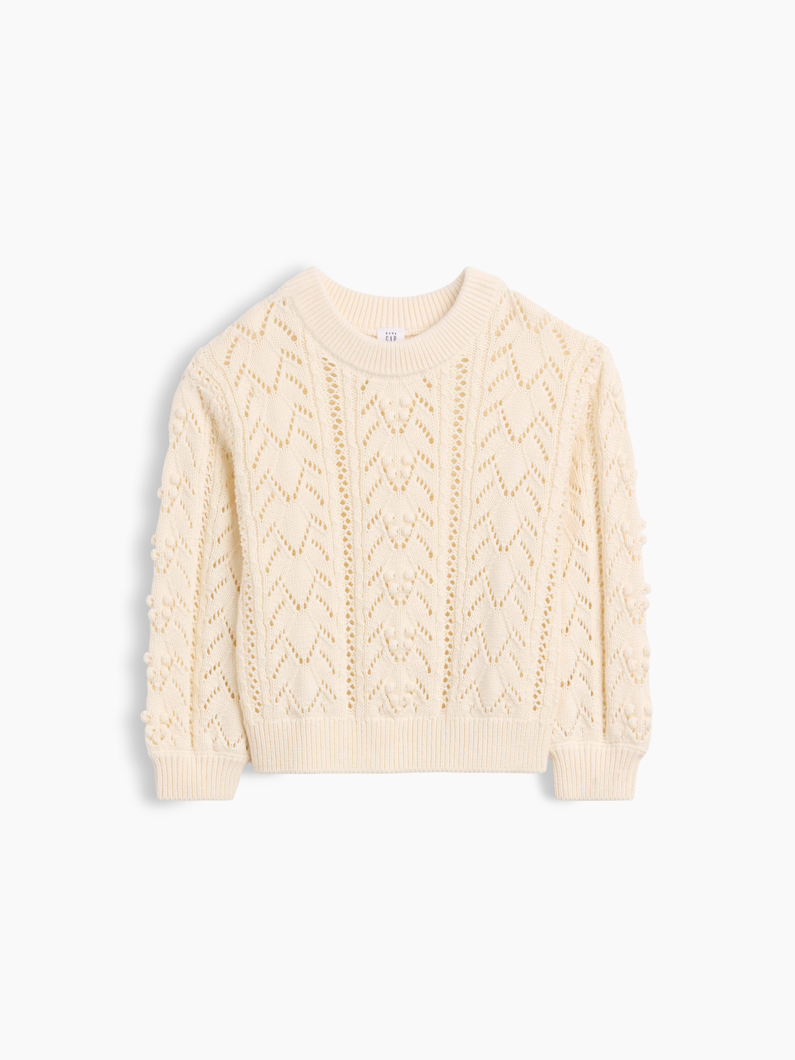 Image 1 of 3, Soft, textured knit cotton sweater., Crewneck., Long sleeves., Textured mix-stitch detailing., Ribbed cuffs and hem., Explore the Gap Gift Shop ., Product #908923