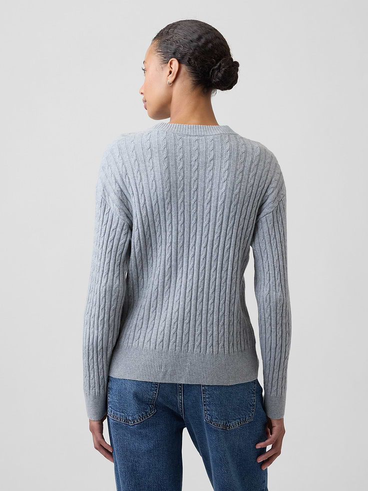 Image 2 of 5, CashSoft Relaxed Cable-Knit Crewneck Sweater