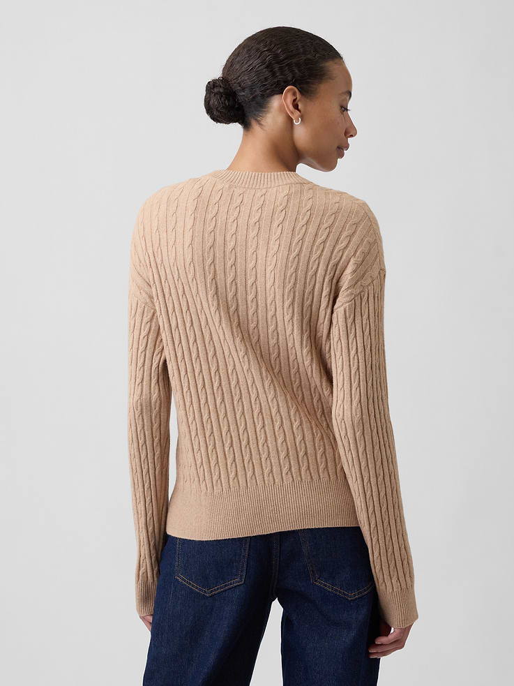 Image 2 of 5, CashSoft Relaxed Cable-Knit Crewneck Sweater