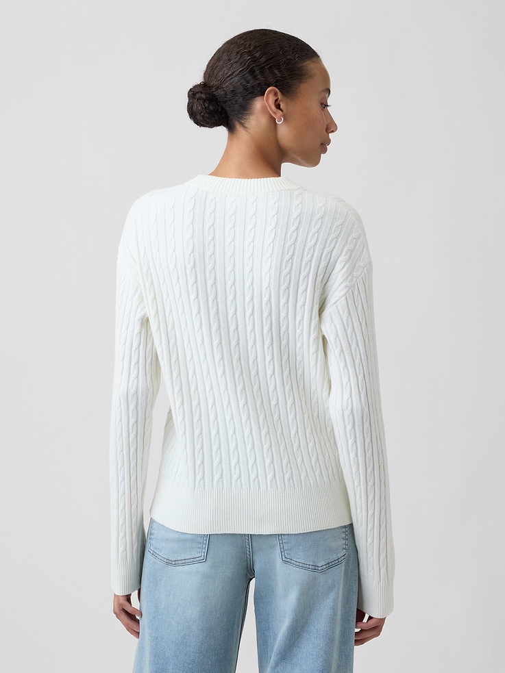 Image 2 of 5, CashSoft Relaxed Cable-Knit Crewneck Sweater