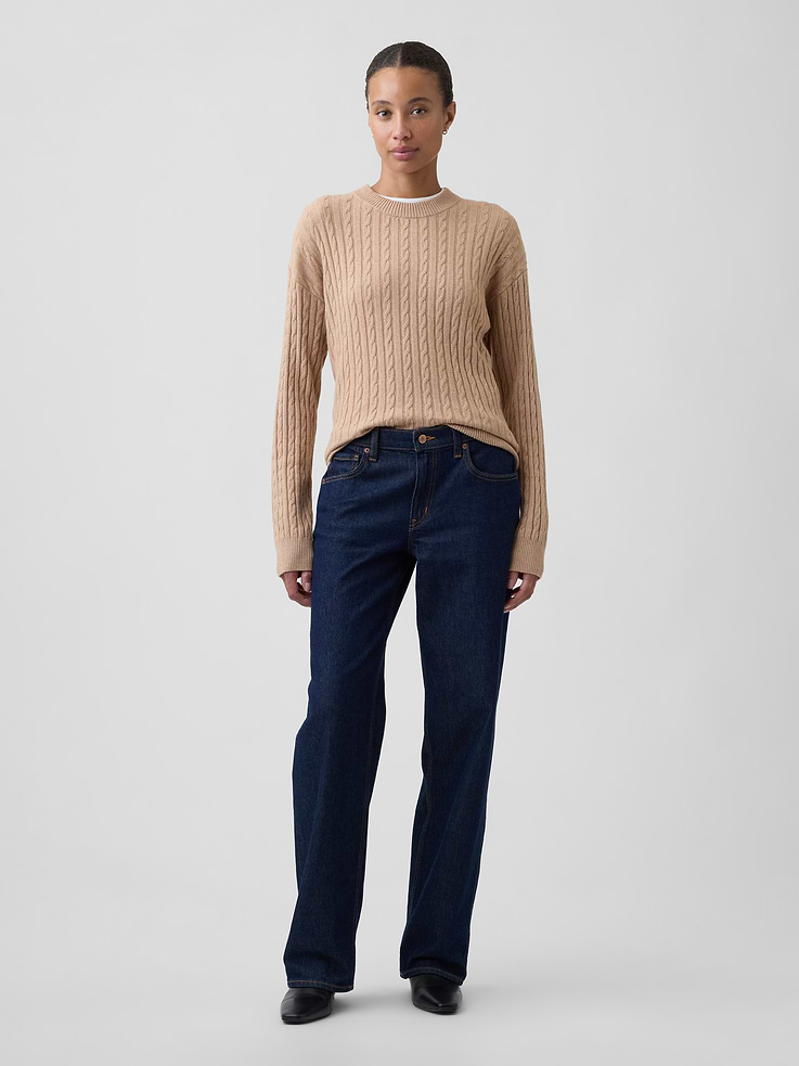 Image 3 of 5, CashSoft Relaxed Cable-Knit Crewneck Sweater