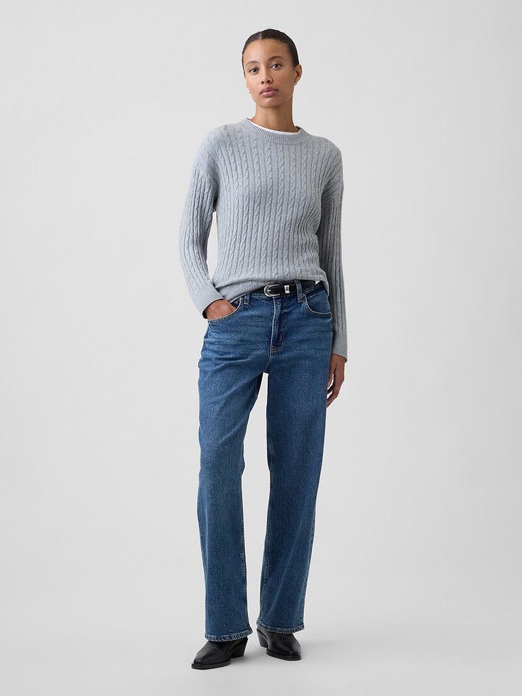 Image 3 of 5, CashSoft Relaxed Cable-Knit Crewneck Sweater