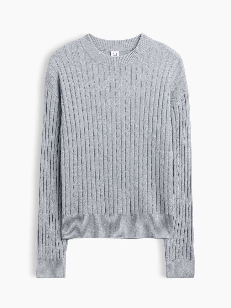 Image 5 of 5, CashSoft Relaxed Cable-Knit Crewneck Sweater