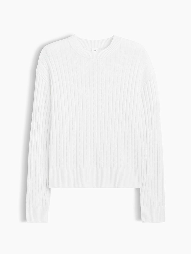 Image 5 of 5, CashSoft Relaxed Cable-Knit Crewneck Sweater